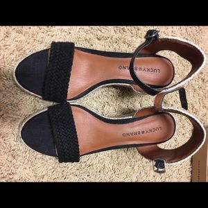 Black Lucky Katereena wedges with braided heel